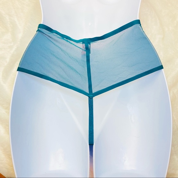 NWT Victoria’s Secret Emerald Mesh High Waist Cut Out Thong V-String Panty - Picture 12 of 14